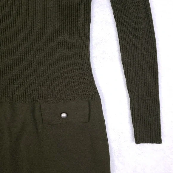 Amanda Charles Sweater Dress Small Olive Green Turtleneck Knit Military Chic - Picture 3 of 8